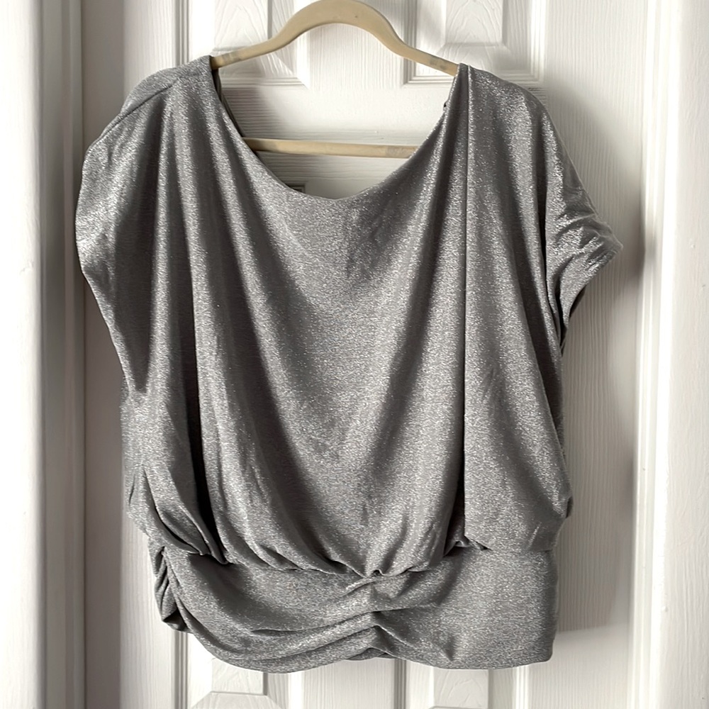 Express silver metallic wide neck shirt sleeve dressy party top size XL NEW